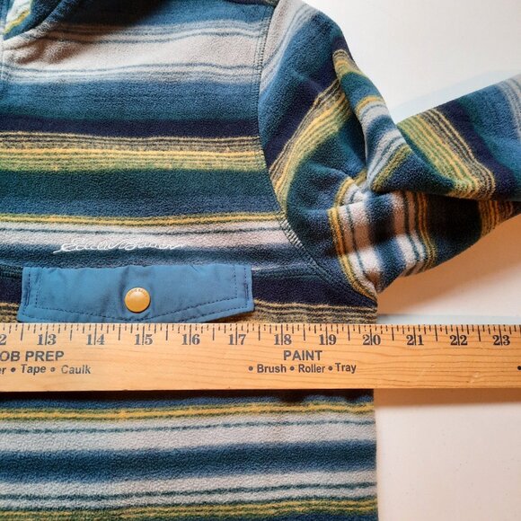Eddie‎ Bauer Fleece Mens Small Blue Striped Snap Up Sweatshirt Southwest Hiking - Picture 7 of 9
